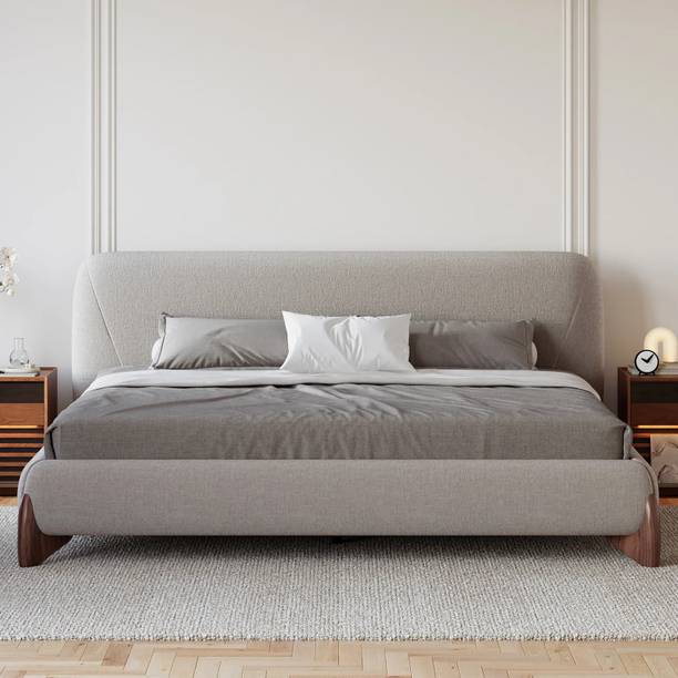 NG Decor Curva Cotton & Linen King Upholstered Walnut Platform Bed Engineered Wood King NA Bed
