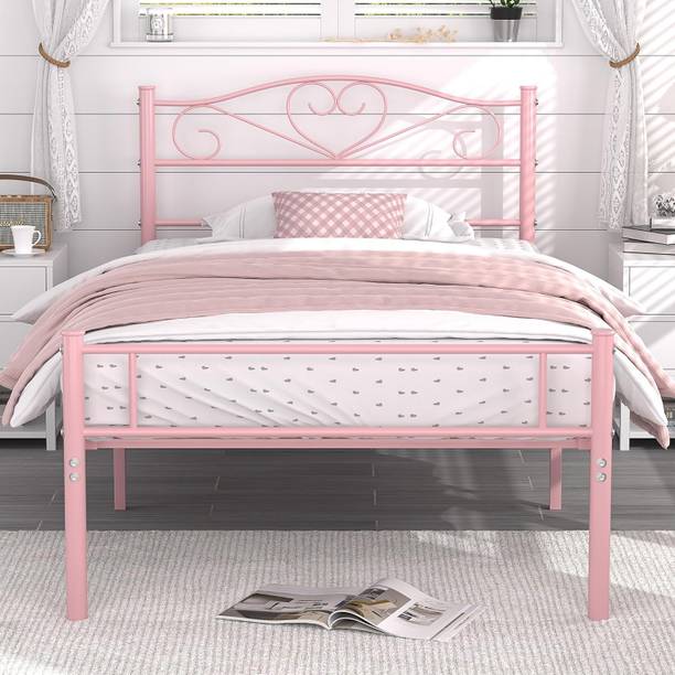 ADORN MART Twin Bed Frame with Headboard and Footboard, Pink Bed Frame. Metal King Bed