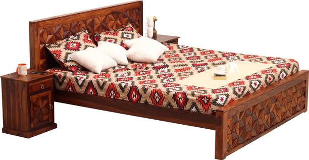 Sheesham Craft Floresque King Size(72"x78") Without Storage,12-Month Warranty,Double Bedside Solid Wood King Bed