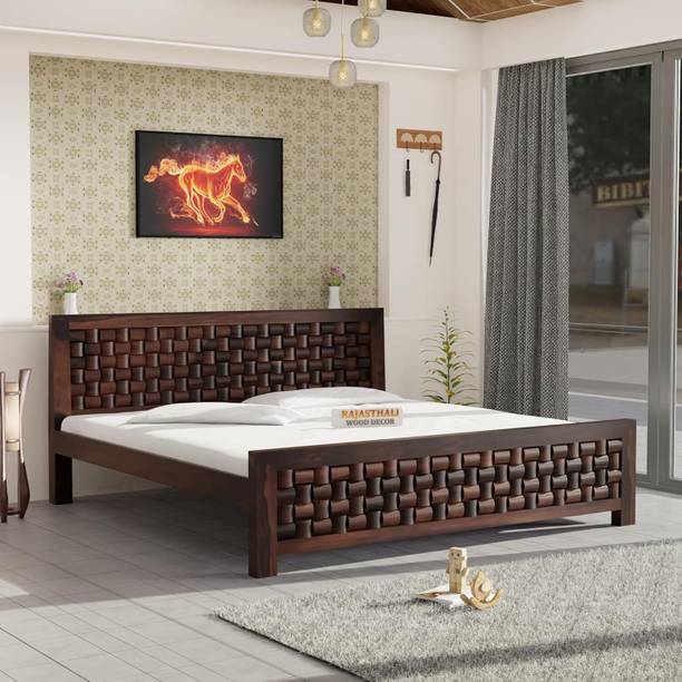 Rajasthali Wood Decor sheesham wood king bed without storage for HOME, honey finish, king cot 12mm ply Solid Wood King Bed, 205 cm x 187 cm (6.73 ft x 6.14 ft)