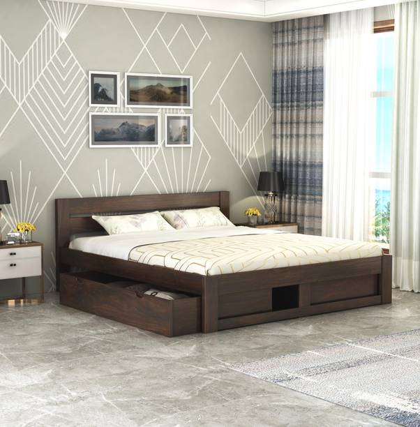 SUNCROWN Aura Solid Wood Queen Drawer Bed