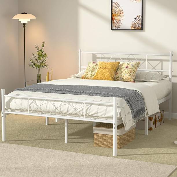 ADORN MART Metal Platform Double Size Bed Frame with Headboard and Footboard, Heavy Duty Metal King Bed