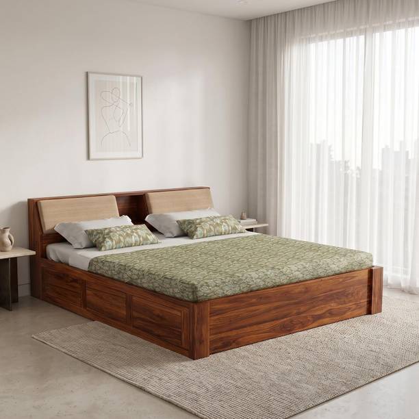 Ganpati Arts Sheesham Wood Mayor Bed for Bedroom/Hotel/Wooden Cot/Bed With Box Storage Solid Wood King Box Bed, 223.52 cm x 187.96 cm (7.33 ft x 6.17 ft)