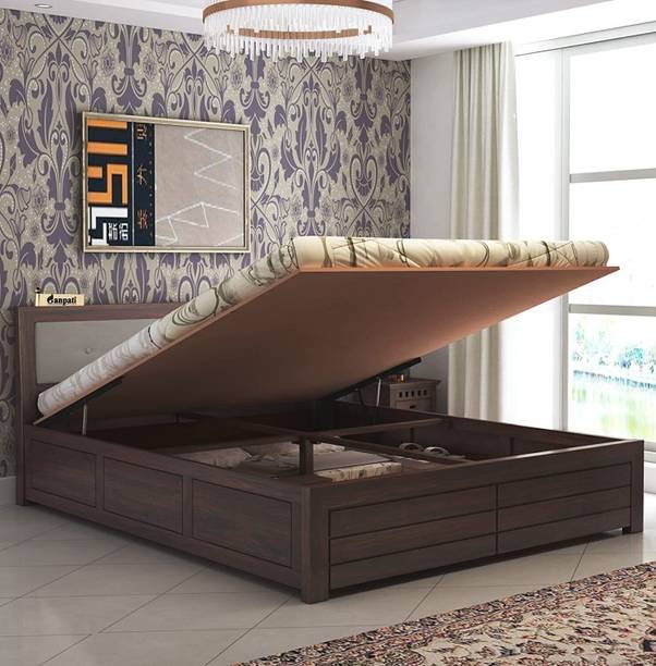 Ganpati Arts Sheesham Wood Euro Bed/Wooden Cot With Hydraulic Storage Bed For Bedroom/Home Solid Wood King Hydraulic Bed