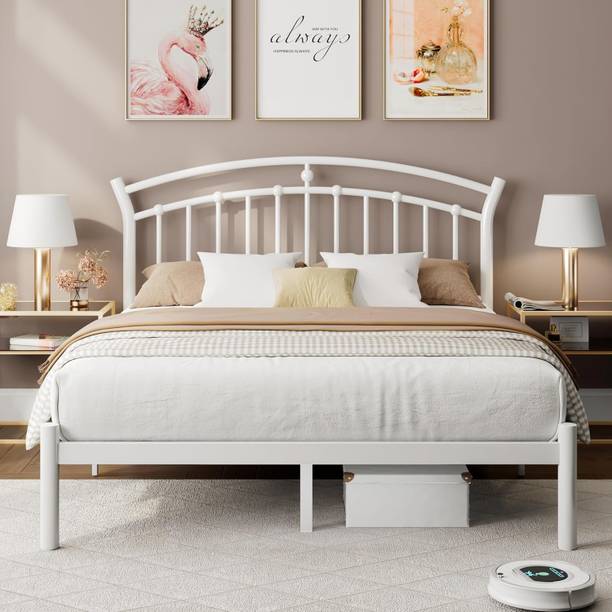 ADORN MART Metal Platform Double Size Bed Frame with Headboard and Footboard, Heavy Duty Metal King Bed