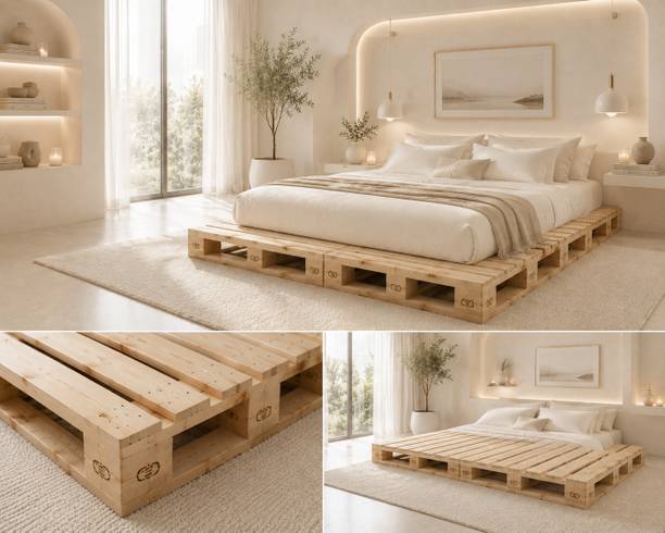 Wakeflow Elegant pallet platform 4x3 per pallet designed luxury, comfort bedroom Engineered Wood Double Bed, 183 cm x 122 cm (6.0 ft x 4.0 ft)