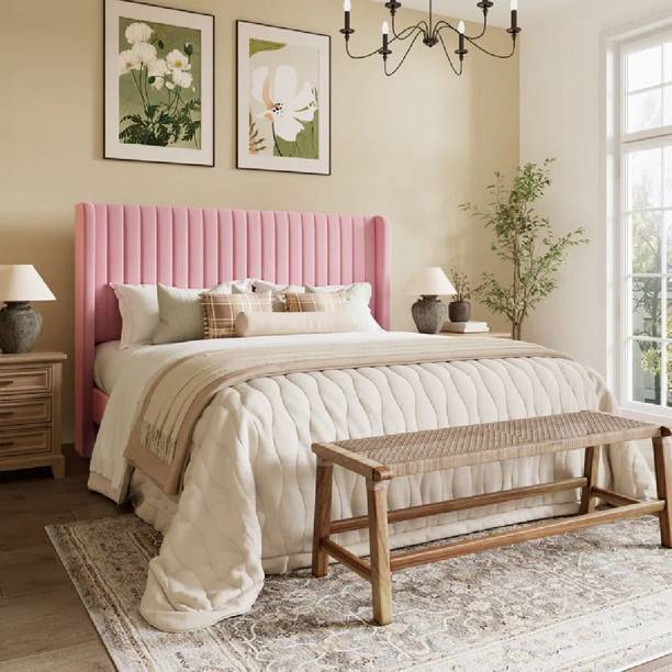 Mooncraft Premium Upholstered Bed | Queen Size Bed with Headboard | Cot for Bedroom Solid Wood Queen Bed, 205.74 cm x 157.48 cm (6.75 ft x 5.17 ft)