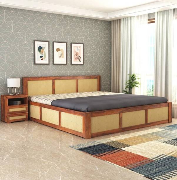 SAVITRIDECOR Sheesham Wood Bed For Bedroom/Wooden Cot/Palaung/Bed With Box Storage For Home Solid Wood Queen Box Bed