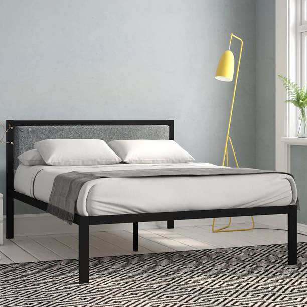 Jeometri Manila Metal Bed With Upholstered Headboard & Wooden Slats | 3 Years Warranty Metal King Bed