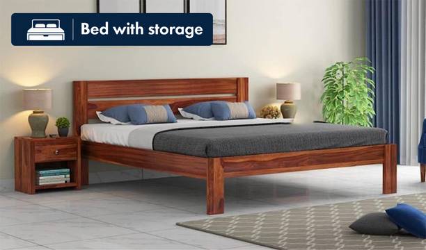Woodefly Sheesham Wood King Size Bed Without Storage/ Double Bed/ Cot Bed for Bedroom Solid Wood King Bed, 208.8 cm x 190.5 cm (6.85 ft x 6.25 ft)