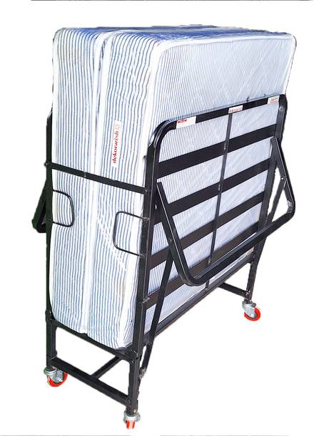 dekorwish Rollaway bed with lockable wheels Metal Single Bed