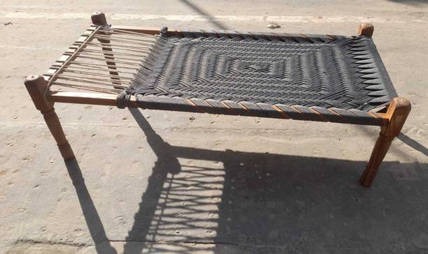 YahiTohChahiye Eppotum Khaat 6.25 x 3.25 Ft x 21 Inch Standard Weaving Silk Rope Grey Solid Wood Double Bed