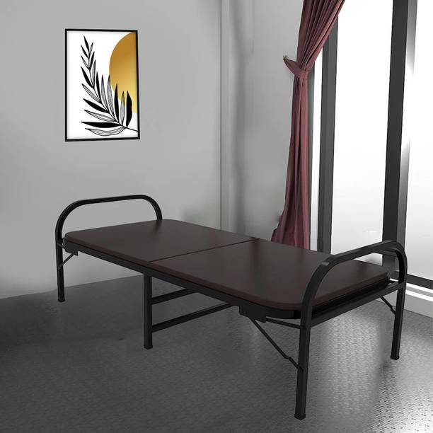 FURNIMAX Metal Folding Bed with Mattress, Plywood Attached| For Guests Solid Wood Single Bed, 182 cm x 91 cm (5.97 ft x 2.99 ft)