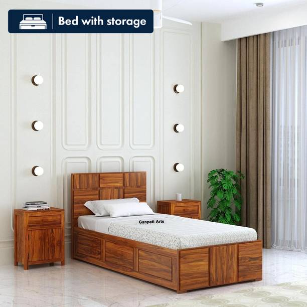 Ganpati Arts Marine Groove Solid Sheesham Wood4Feet Bed With Box Storage For Bedroom/Kidsroom Solid Wood Single Box Bed, 210 cm x 99 cm (6.89 ft x 3.25 ft)