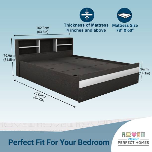 Flipkart Perfect Homes Opus Engineered Wood Queen Box Bed, 162.3 cm x 212.8 cm (5.32 ft x 6.98 ft)