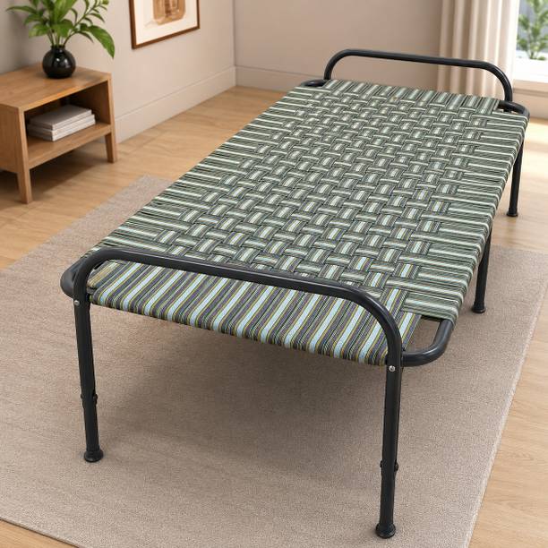 Hmt Enterprise Foldable Double Bed Cot with Heavy Duty Metal Frame & Premium Woven Fabric Metal Single Bed, 90 cm x 85 cm (2.95 ft x 2.79 ft)
