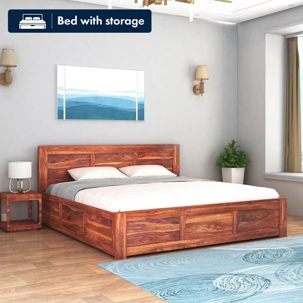 Flipkart Perfect Homes Sheesham Wood King Size Bed With Box Storage For Bed Room, Hotel. Solid Wood King Box Bed, 205.54 cm x 187.96 cm (6.74 ft x 6.17 ft)