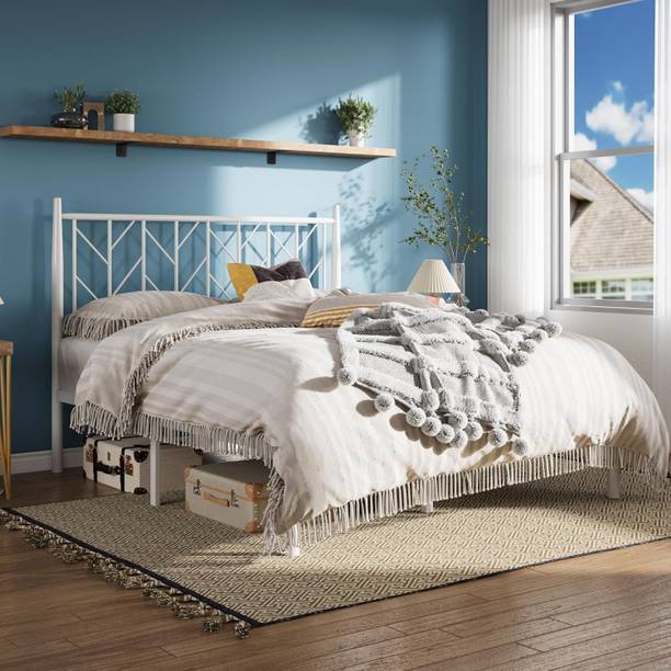 KTG Handicraft Metal Platform Bed with Headboard and Footboard, Heavy Duty Mattress. Metal King Bed, 198 cm x 129 cm (6.5 ft x 4.23 ft)