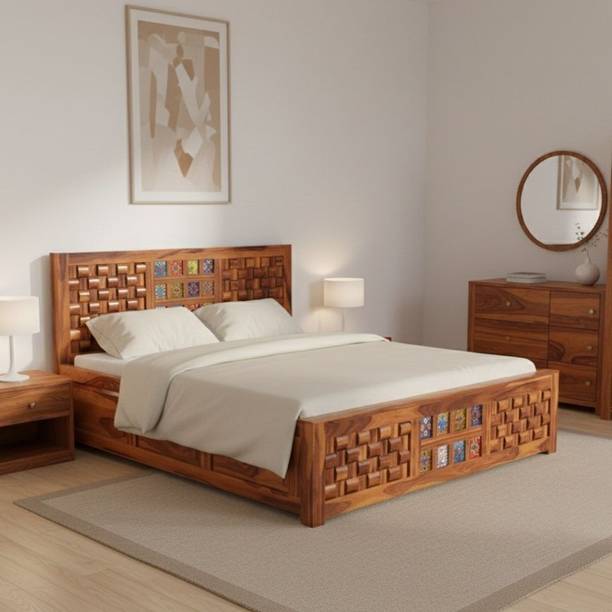 Bhagwati Arts Solid Sheesham Wood King Size For Bedroom/ Hotel / House | Solid Wood King Box Bed