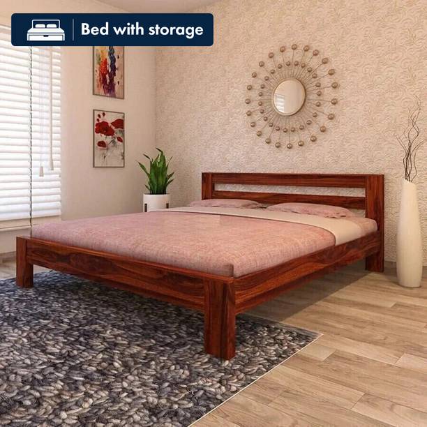 Ganpati Arts Sheesham Wood King Bed/Wooden Cot/Wooden Without Storage Bed For Bedroom/Hotel Solid Wood King Bed, 187.96 cm x 205.74 cm (6.17 ft x 6.75 ft)