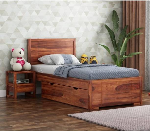 Gouravgenics Handicraft Classic Wooden Storage Bed Solid Wood Single Drawer Bed, 208.3 cm x 99.1 cm (6.83 ft x 3.25 ft)