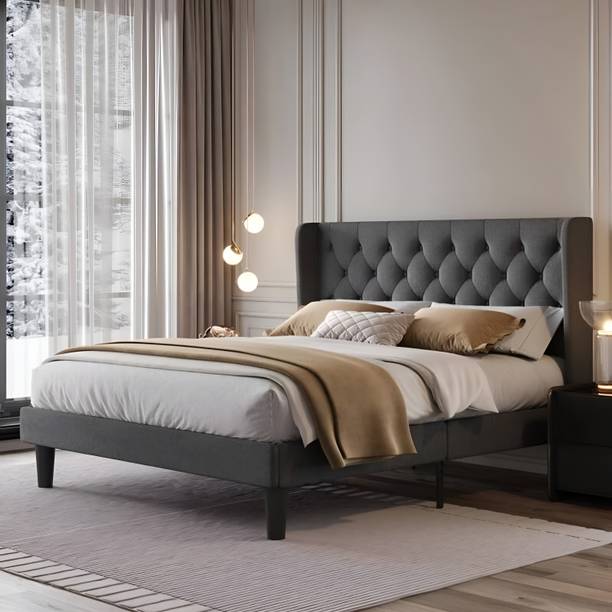 Flipkart Perfect Homes Engineered Wood Upholstered Queen Size Bed with Headboard for Bedroom Engineered Wood Queen Bed