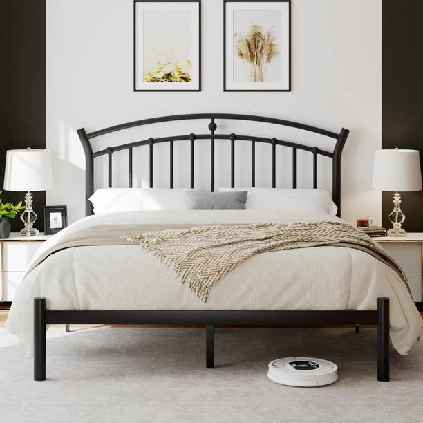 KTG Handicraft MetalPlatform Double Size Bed Frame with Headboard and Footboard, Heavy Duty Metal King Bed, 205 cm x 190 cm (6.73 ft x 6.23 ft)