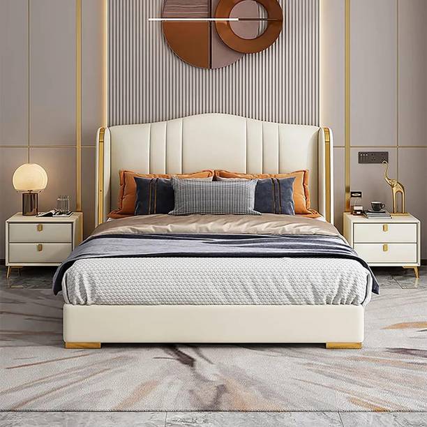 Wakeup India Pinnacle Upholstered Bed | Leatherette Fabric Bed with Storage | 78x60 Inch Engineered Wood Queen Box Bed