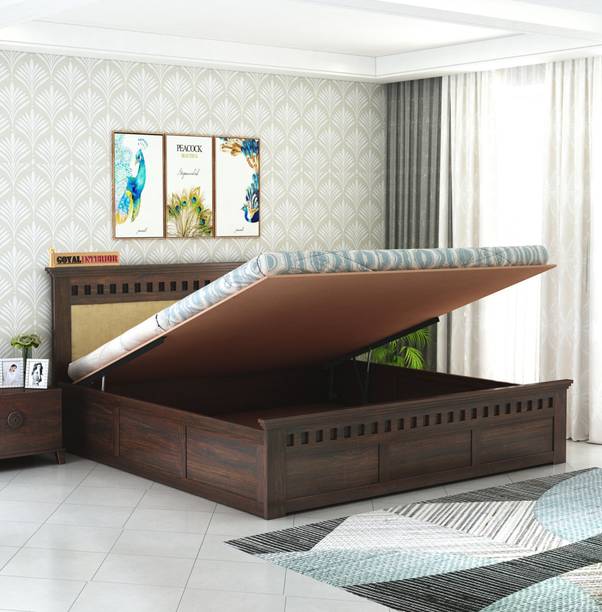 GOYALINTERIOR Sheesham Wood King Bed/Wooden Bed/Palaung With Hydraulic Storage For Home Solid Wood King Hydraulic Bed