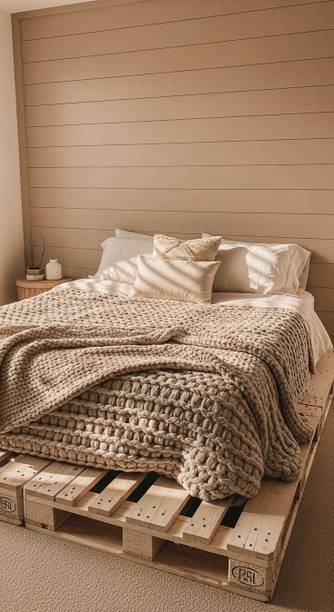 Knowk knock Beautiful Nordic 4×6 ft Pine Wood Pallet Bed Rustic Modern Wooden Furniture Solid Wood Double Bed, 183 cm x 122 cm (6.0 ft x 4.0 ft)