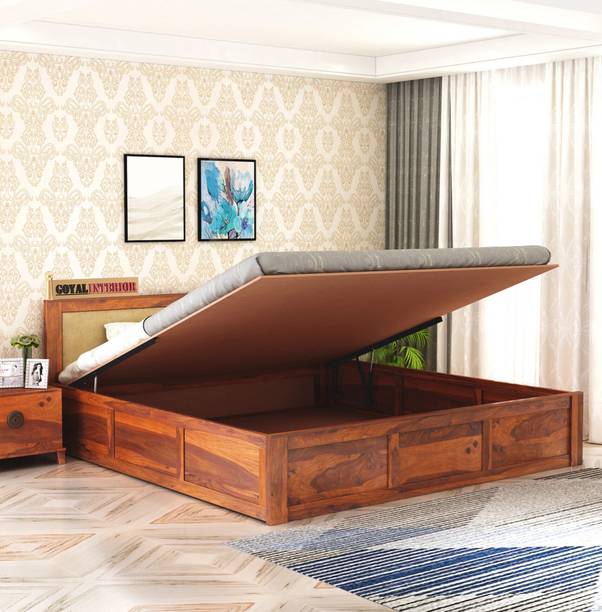 GOYALINTERIOR Sheesham Wood Queen Bed/Wooden Palaung/Cot With Hydraulic Storage For Home Solid Wood Queen Hydraulic Bed