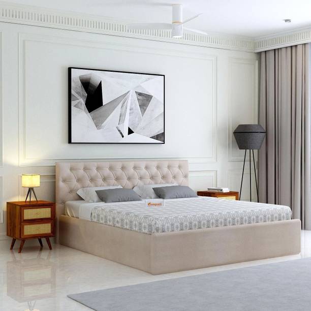 Ganpati Arts Plywood Upholstered Bed with Tufted Headboard/Wooden Cot/Palaung For Bedroom Engineered Wood King Box Bed, 210 cm x 199 cm (6.89 ft x 6.53 ft)