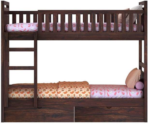 Ganpati Arts Solid Sheesham Wood Swift Bunk Bed Twin Over Bed with Ladder For Kids Solid Wood Single Drawer Bed