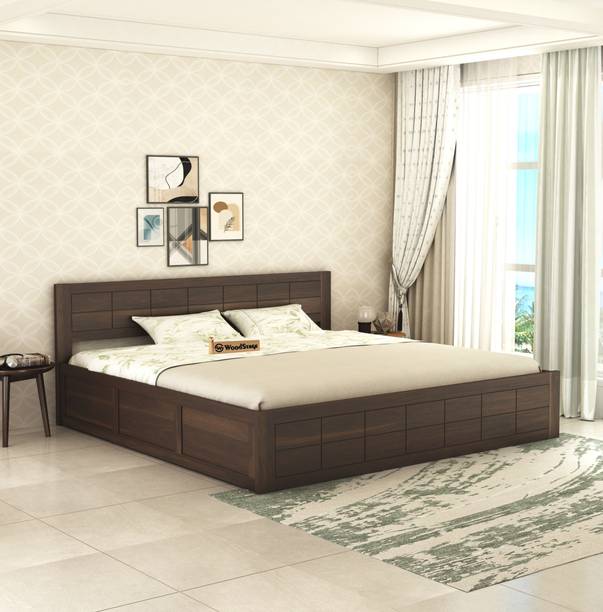WOODSTAGE Sheesham Wood King Size Morden Storage Box Bed Walnut Finish Solid Wood Queen Box Bed