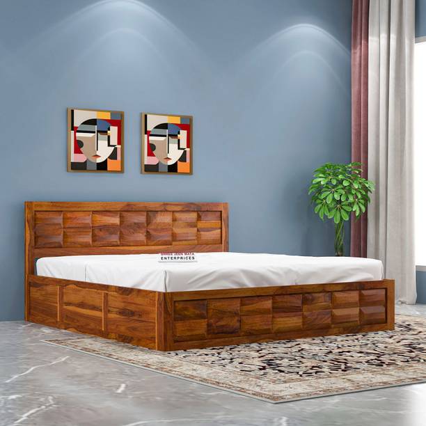 Shree Jeen Mata Enterprises Solid Wood Bed | Box Storage Bed| King Size Bed| Wooden Bed| Sheesham Wood Bed | Solid Wood King Box Bed, 205.74 cm x 187.96 cm (6.75 ft x 6.17 ft)