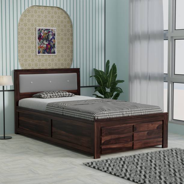 Banshi Solid Wood Single Bed with Storage | Box Storage | Elegant & Space-Saving Design Solid Wood Single Box Bed