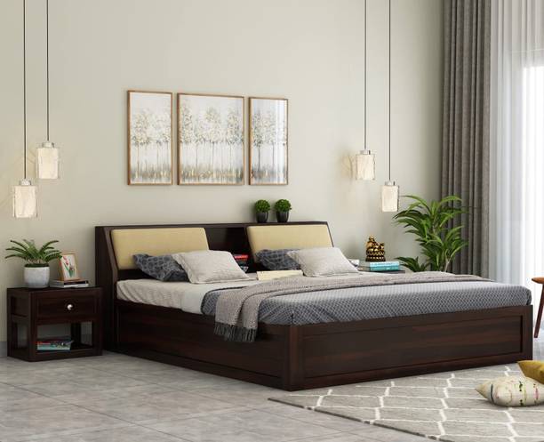 SUNCROWN Solid Wood Queen Size Bed Cot With Box Storage For Bedroom Living Room Home Solid Wood Queen Box Bed