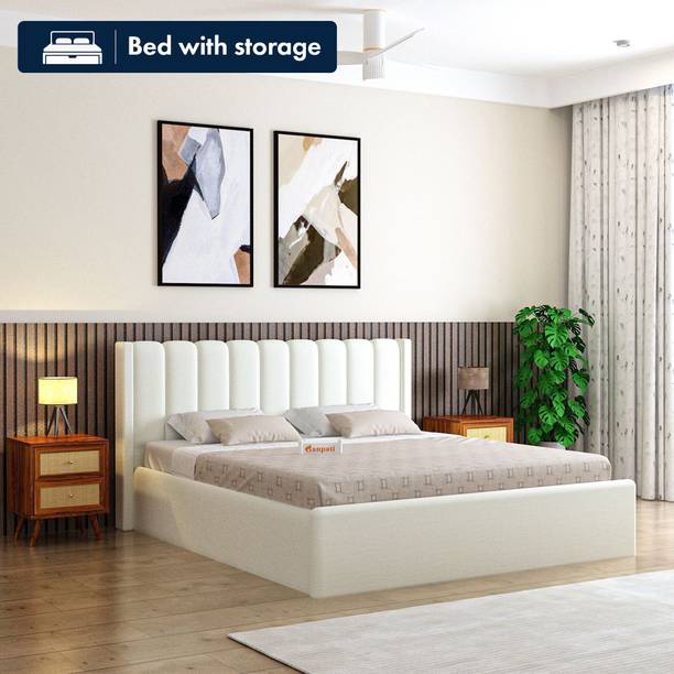 Ganpati Arts Wooden Upholstered Bed with Tufted Headboard/Wooden Cot/Palaung For Bedroom Engineered Wood King Box Bed, 205 cm x 198 cm (6.73 ft x 6.5 ft)