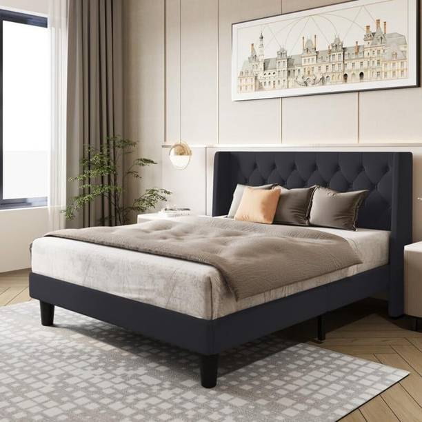 shivang mattress Fabric Queen Size Bed With Button Tufted Headboard For Bedroom/ Hotel/Kids Room| Engineered Wood Queen Bed
