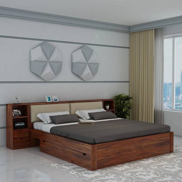 WOODENJOY Sheesham Wood King Bed With Drawers Storage/Wooden Bed With Storage For Home Solid Wood King Drawer Bed