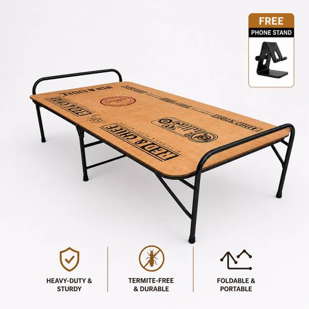 SteelCart Heavy Wooden Folding Bed/Cot with Free Phone Stand| Made in India| Engineered Wood Single Bed, 183 cm x 92 cm (6.0 ft x 3.02 ft)