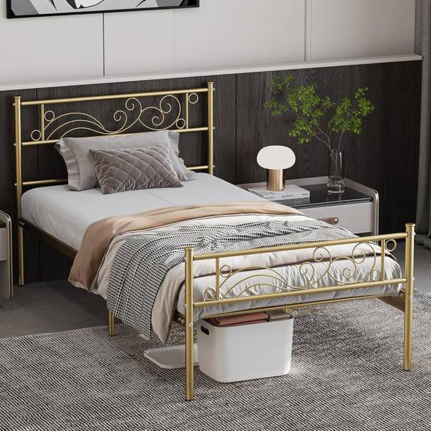 ADORN MART Twin Bed Frame with Headboard and Footboard, Gold Bed Frame. Metal King Bed