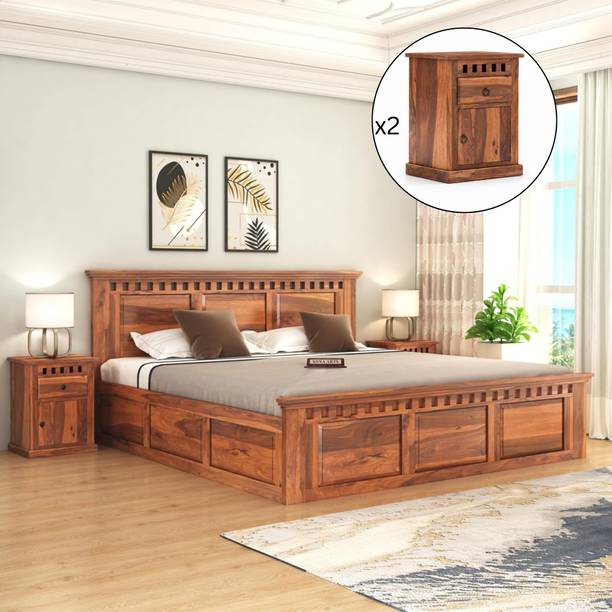 SONA ART & CRAFTS Kuber Sheesham Wood Queen Size Bed with Storage Box + 2 Bedside Solid Wood Queen Box Bed, 208 cm x 160 cm (6.82 ft x 5.25 ft)