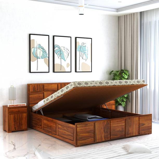 Dreamydesks Sheesham Wood King Size Bed with Hydraulic Storage Solid Wood King Hydraulic Bed