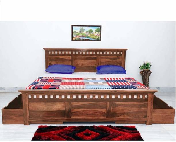 APRODZ Merritt Bed with Side Storage Solid Wood Queen Drawer Bed