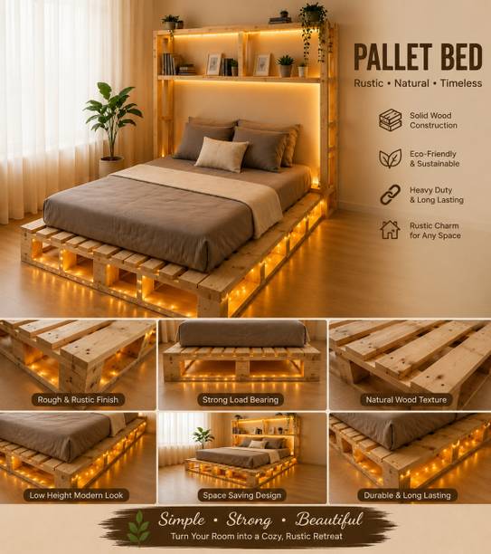 The lkea Contemporary Pallet Bed premium finish Engineered Wood Double Bed, 183 cm x 122 cm (6.0 ft x 4.0 ft)
