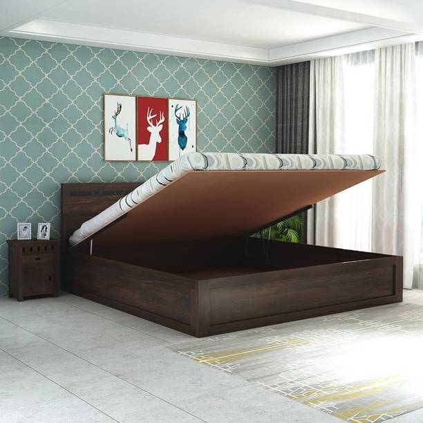 SAVITRIDECOR sheesham wood hydraulic bed queen size storage premium wood bed for living room Solid Wood Queen Hydraulic Bed