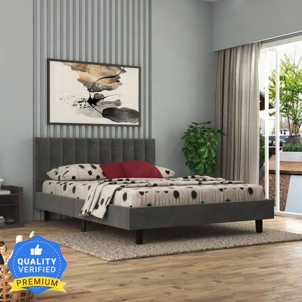 Taskwood Furniture Fabric Queen Size Bed Without Storage For Bed Room, Hotel. Engineered Wood Queen Bed