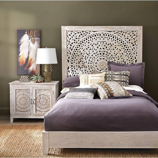 soni art Viena Wood Carved Bed Solid Wood Queen Bed