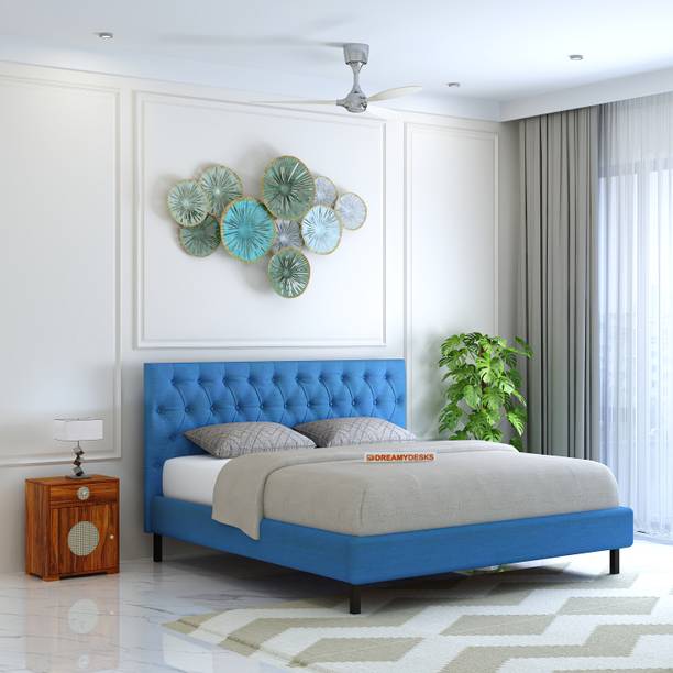 Dreamydesks Velvo Plywood Upholstered Bed with Box Storage & Tufted Headboard| Double Bed Engineered Wood Queen Bed